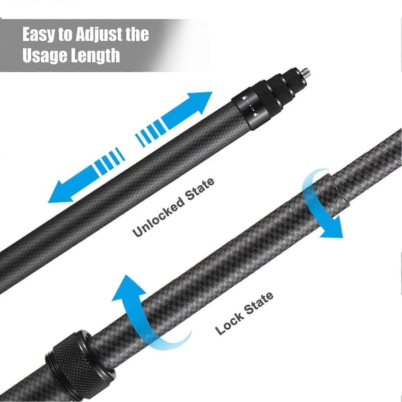 Portable Selfie Stick Carbon Fiber Stand Camera Bracket 1/4 Inch Screw Mount 36cm-150cm/14.2in-59in Adjustable Length Compatible with Insta360 X2/ X3