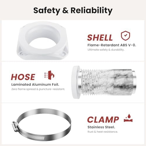 Magnetic Dryer Vent Coupling FR ABS V-0 Dryer Vent Connector Kit Airtight Seal Easy to Clean Quick Connector Including a 2.6ft 4" Duct and two Clamps, White, SDV180