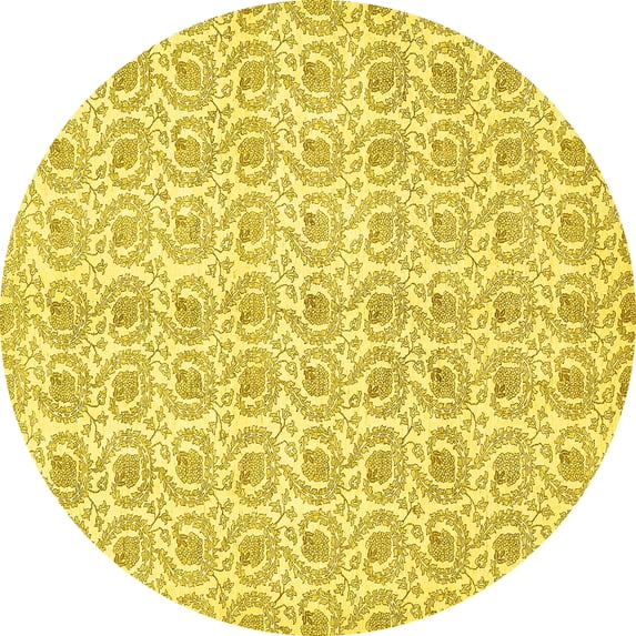 Ahgly Company Machine Washable Indoor Round Abstract Yellow Modern Area Rugs, 3' Round