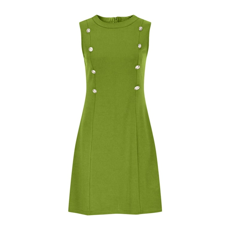 JGGSPWM Women's Trendy Fashion Mini Dresses Sleeveless Button Casual 2025  Summer Dress Elegant Formal Dresses Green XL - Walmart.com