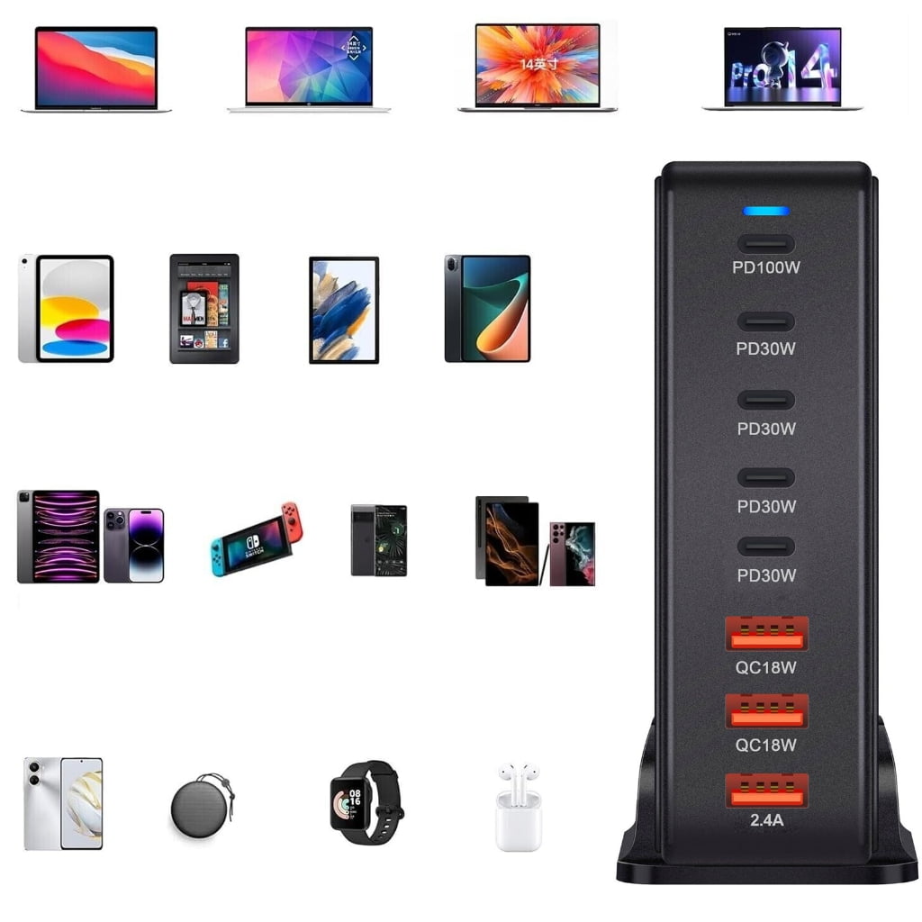 268W 8 Port USB C Chargers Fast Charging Station TypeC PD Chargers Adapters