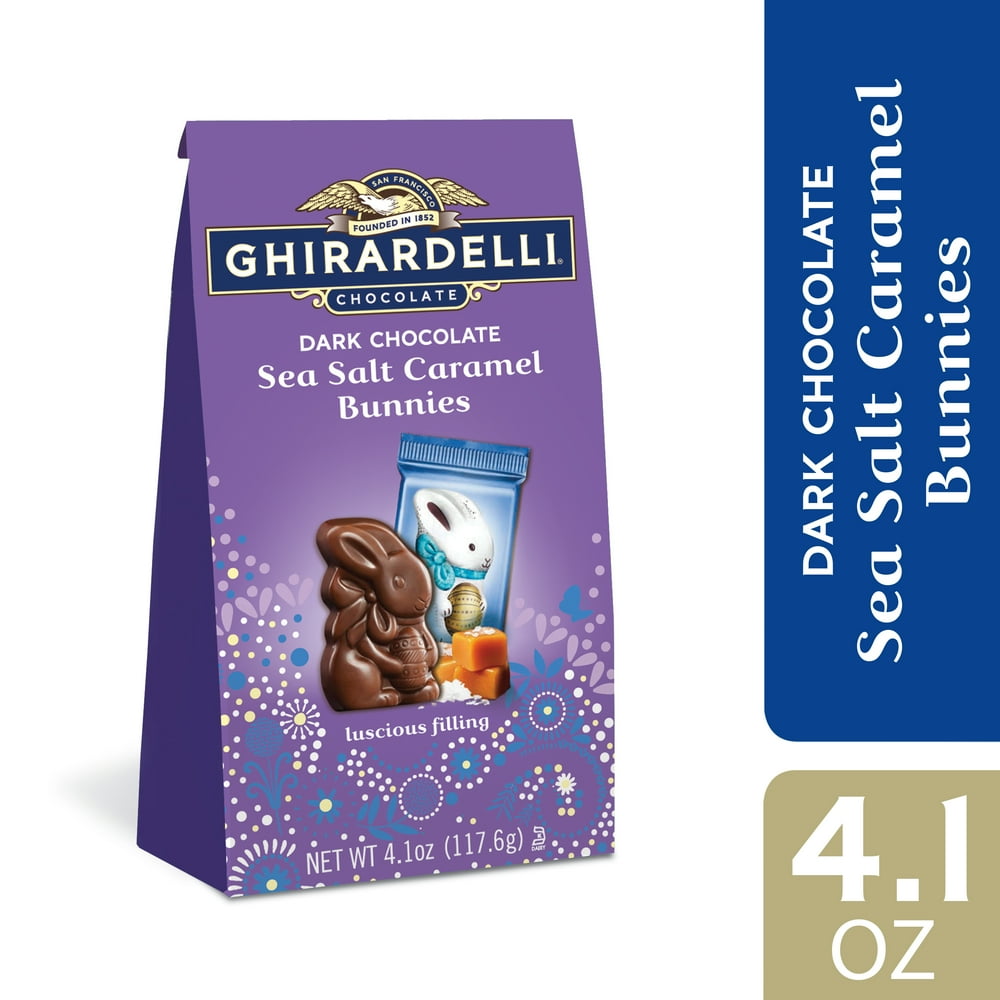GHIRARDELLI Dark Chocolate Sea Salt Caramel Bunnies, Bunny Shaped Chocolate with Caramel, 4.1 OZ