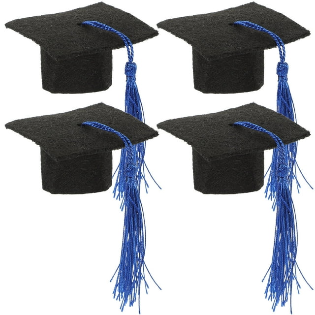 KAKOWELY 4 birretes de graduación con adornos para botellas de vino, mini sombreros de doctorado con borlas.