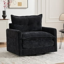 360°Swivel Accent Chair, Chenille Upholstered Armchair, Paproos Barrel Chair Reading Armchair with Side Pockets & Cushion, Modern Accent Chair with Metal Base for Living Room Bedroom, Black
