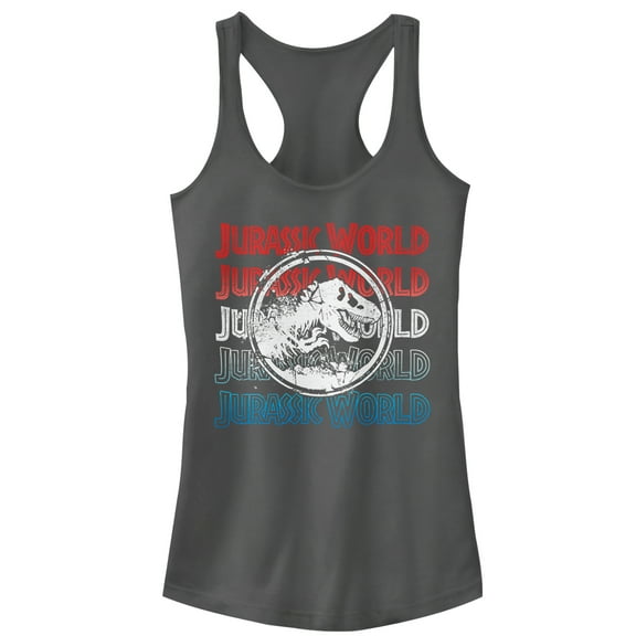 Junior's Jurassic World: Fallen Kingdom 4th of July Logo Racerback Tank Top Charcoal 2X Large