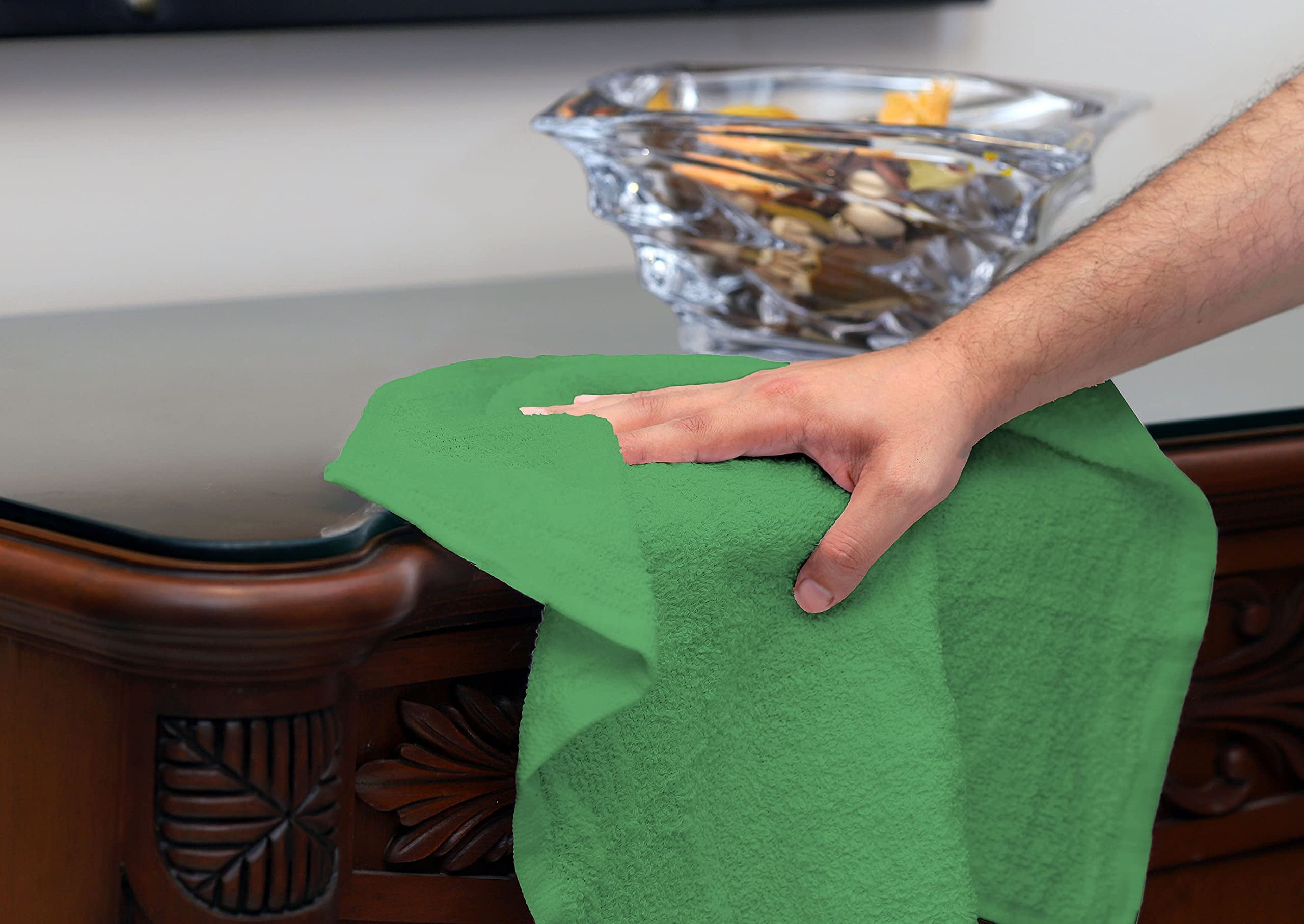 Avalon Towels Terry Bar Mop Towels (Value Pack of 60) Size 14"x17" – Absorbent and Durable, Multipurpose Towels, Cotton Cleaning Rags, Kitchen Towels, Restaurant Towels, Reusable Shop Rags (Green)