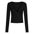 thumbnail image 4 of Women's T-Shirts Basic Tops V Neck Long Sleeve Cross Lace Up Slim Cropped Y2k Clothes, 4 of 5