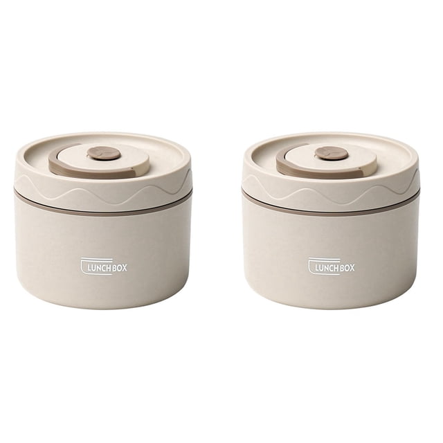 2 contenedores de comida para calentar el almuerzo, contenedor de almuerzo térmico de acero inoxidable, caja bento térmica portátil, contenedor de alimentos beige C