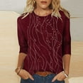 thumbnail image 2 of Yuanlook Women's 3/4 Length Sleeve Tops Crew Neck Dressy Casual Blouses T Shirts Fall Clothes - Wine - M, 2 of 9