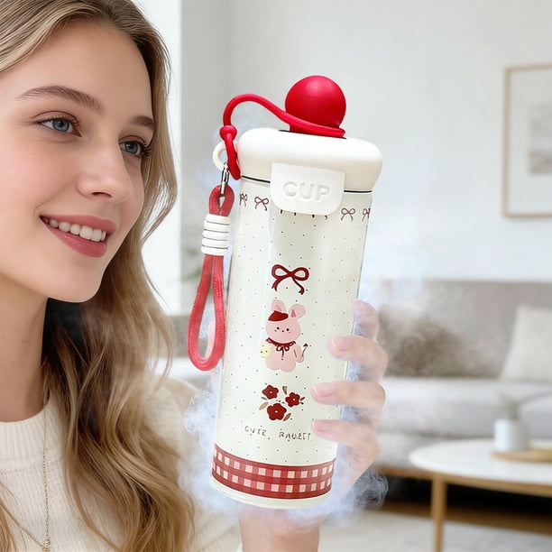 Botella de agua de acero inoxidable de 600 ml con aislamiento al vacío y pajita desmontable, taza portátil a prueba de fugas para bebidas frías y calientes, para adultos y niños.