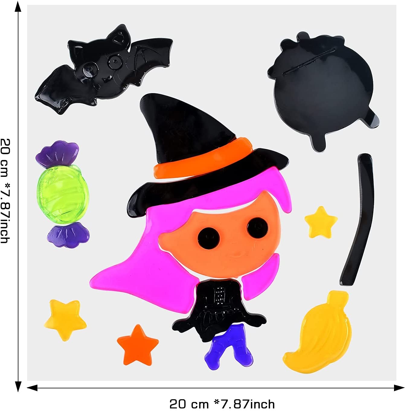 Lot De 8 Autocollants Fenêtre Halloween - Motifs Citrouilles, Fantômes, Chauves-souris, 20x30 Cm Chacun - 9