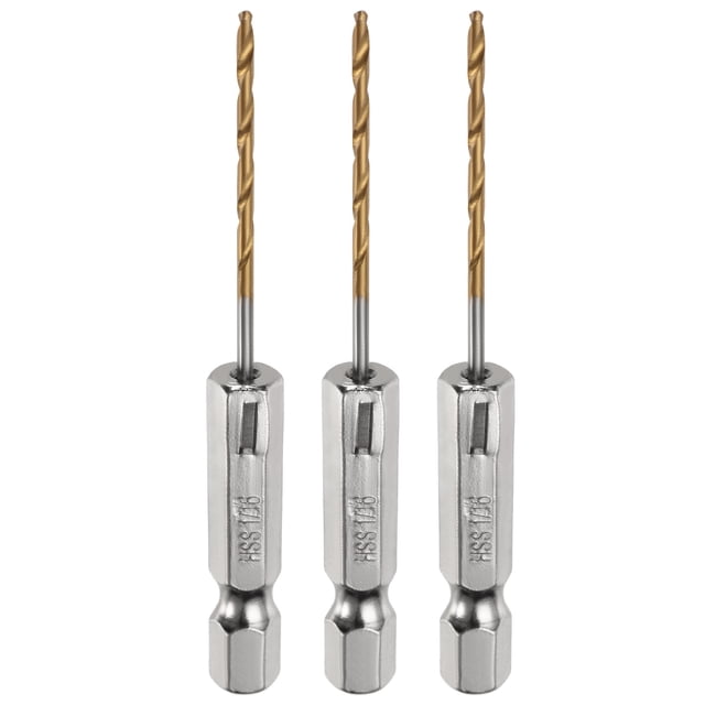 Broca de hexágono Uxcell 3pack 1/16" M35 de acero de alta velocidad recubierta de titanio, broca de torsión de 67.5 mm de largo con vástago de 1/4"