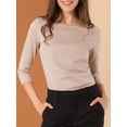 thumbnail image 6 of MODA NOVA Juniors Work Boat Neck 3/4 Sleeve Stretchy Knit Blouse S Pink, 6 of 7