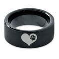 thumbnail image 2 of Tungsten Paw Print Heart Shaped Band Ring 9mm Men Women Comfort Fit Black Flat Cut Brushed Polished, 2 of 4