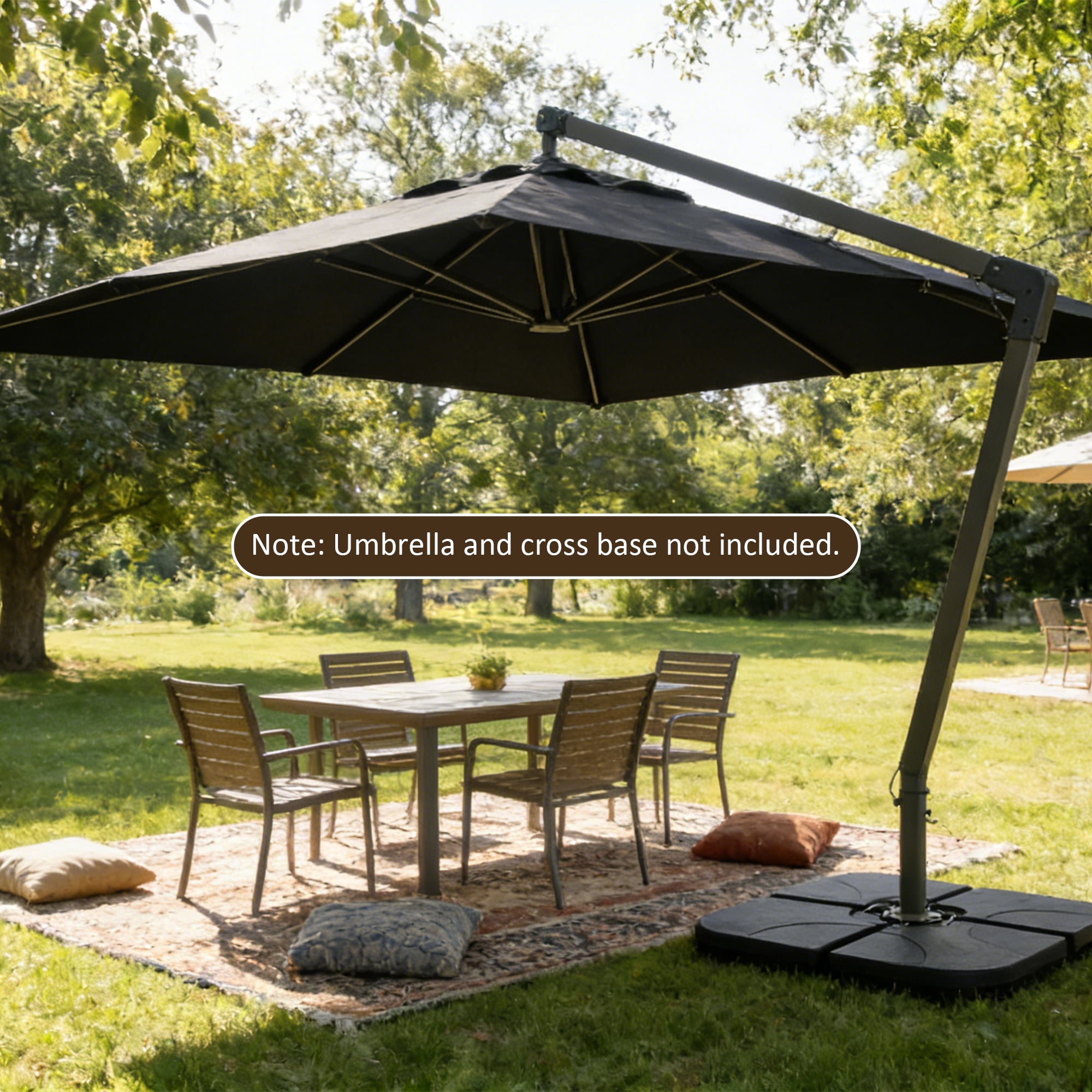 Heavy-Duty Offset Patio Umbrella Stand, Refillable Base with Water or Sand (160–220 lbs), 4-Piece HDPE Panel Set with Secure Lock Pins, Weatherproof & Stackable, Black- Ideal for Backyard, Lawn, Pool