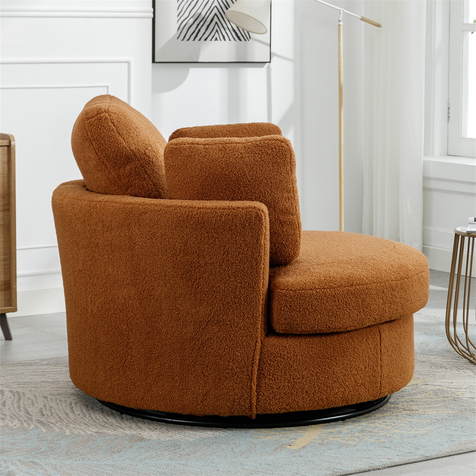 Aukfa 42" Oversized Swivel Accent Chair Barrel Read Chair for Bedroom Living Room, Caramel