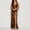 Brown, variant on Women’s Satin V Neck Ruched Maxi Dress Sleeveless High Slit Bodycon Maxi Evening Elegant Formal Prom Gown