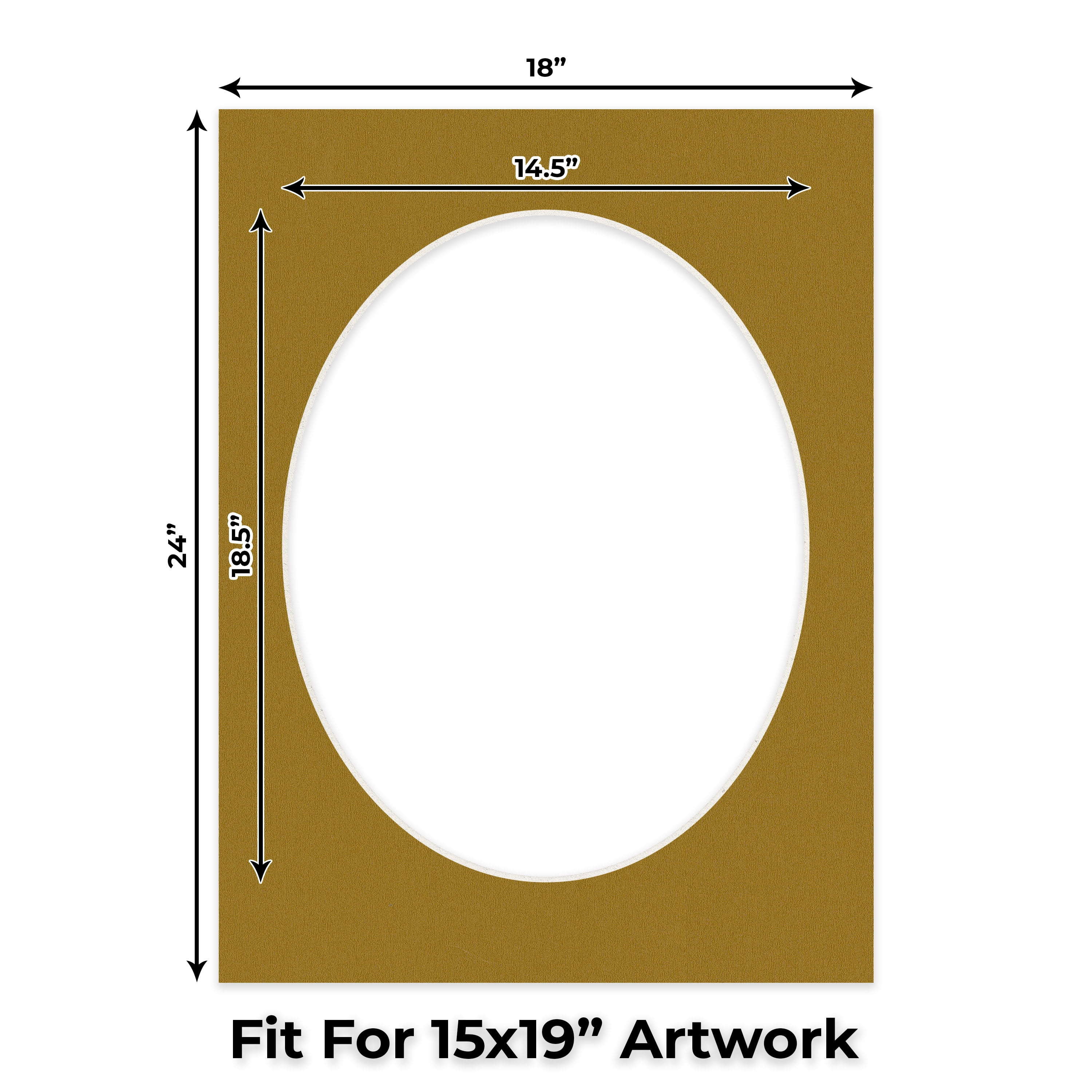 Metallic Gold Picture Frame Mat for 18x24 Frames - Oval Opening for 15x19 Photos - 25 Mats