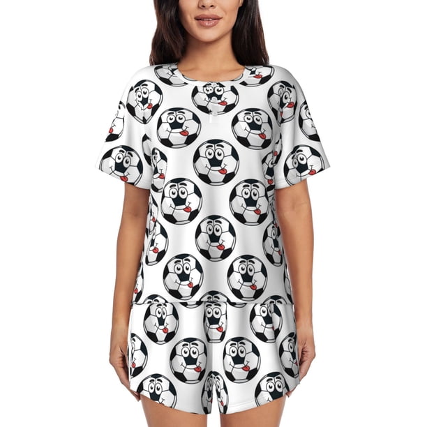 Fotbe Happy Football Conjunto de Pijama Estampado para Mujer, 2 Piezas, Ropa de Dormir con Camiseta de Manga Corta y Shorts Suaves-Large