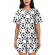 thumbnail image 1 of Fotbe Happy Football Conjunto de Pijama Estampado para Mujer, 2 Piezas, Ropa de Dormir con Camiseta de Manga Corta y Shorts Suaves-Large, 1 of 6