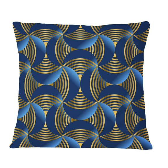 Designart Geometric abstract waves in gold and marine blue' Mid-Century Modern Throw Pillow - 12x20