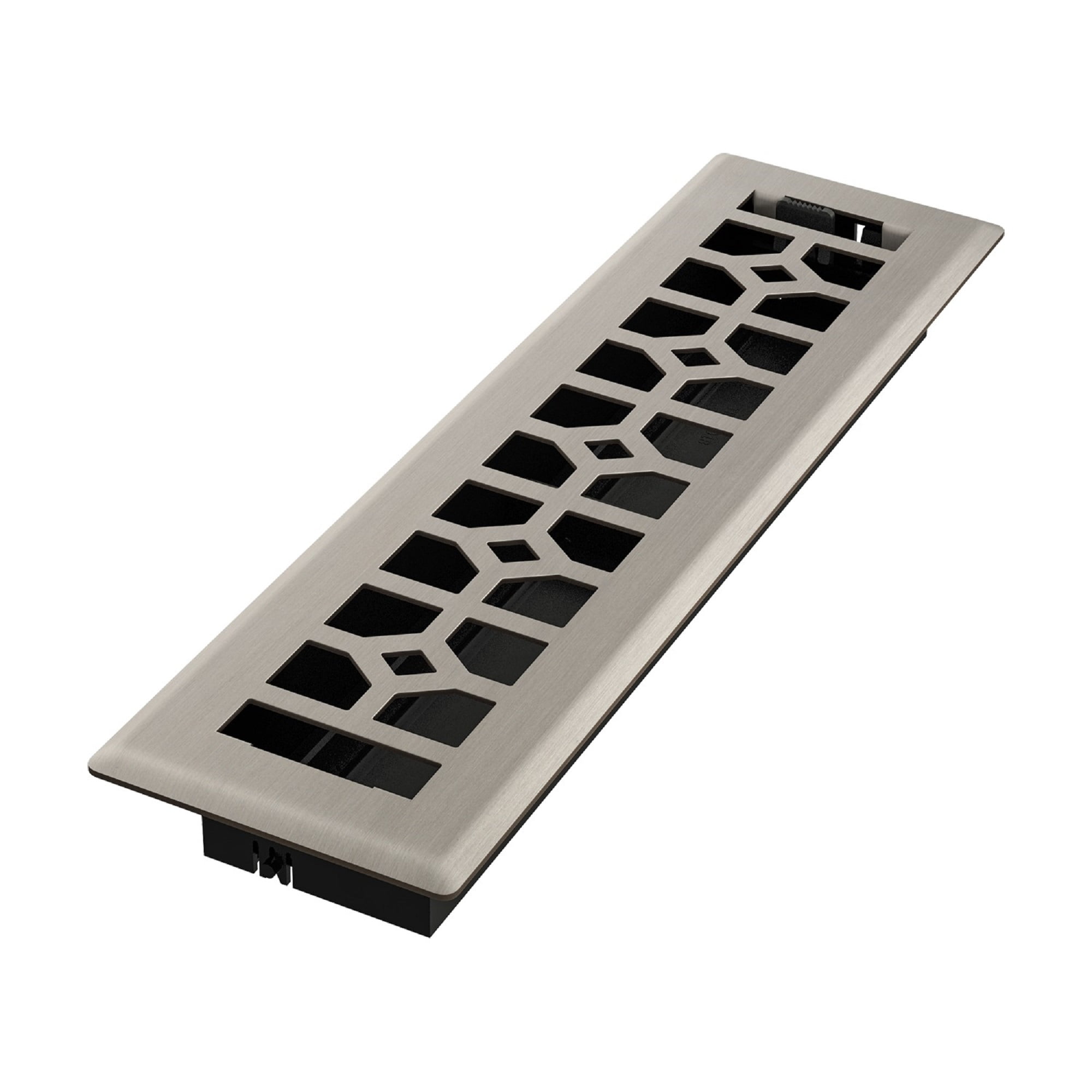 2in x 12in Templar Style Brushed Nickel Metal Heating and Cooling Air Floor Register (2 PACK) - Overall 3 7/16" x 13 1/8"