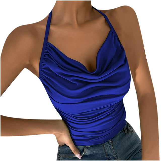 Blusa con tirantes pequeños para mujer, informal, Sexy, a la moda, de verano, con cuello Halter Pompotops lopia999401