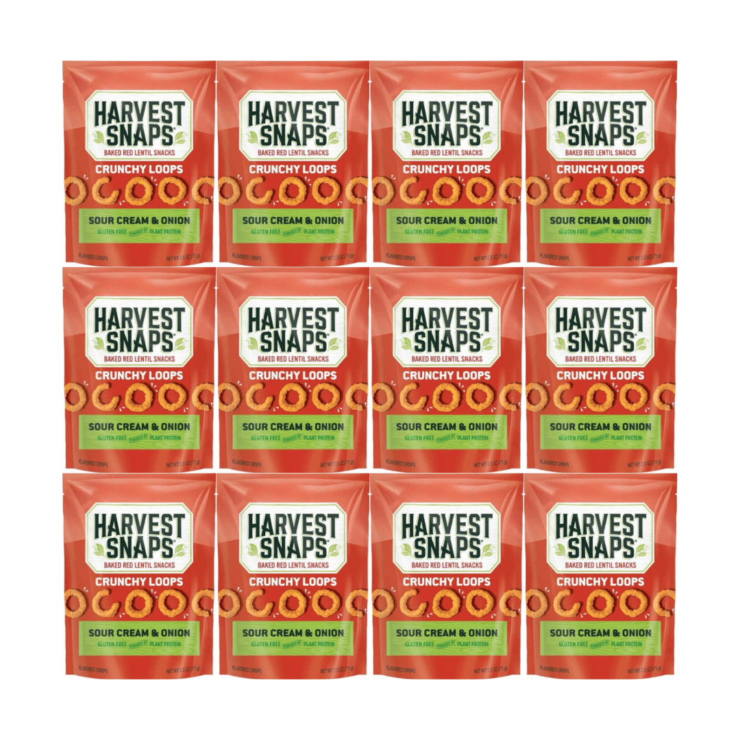 Harvest Snaps Red Lentil Baked Veggie Chips Sour Cream & Onion – Gluten Free Healthy Snack – Plant Based Protein, Crunchy & Flavorful – 2.5 oz Bags – 12 Count