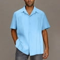 thumbnail image 1 of Fanxing Mens Button Up Shirts Light Blue Short Sleeve Casual Linen Shirts XL, 1 of 8