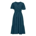 thumbnail image 3 of V Neck Commuting Printed Short Sleeved Waist Long Skirt Bohemian Dress A Line for Women Cute Winter Dresses Summer Midi Dress for Women Stylish Casual Dresses for Women Cute Summer Dress Ruffle, 3 of 4