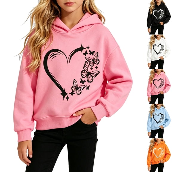 NAISIBABY Girls Sweatshirts Size 8, Long Sleeve Hooded Fashion Pullover Graphic Hoodies Pink