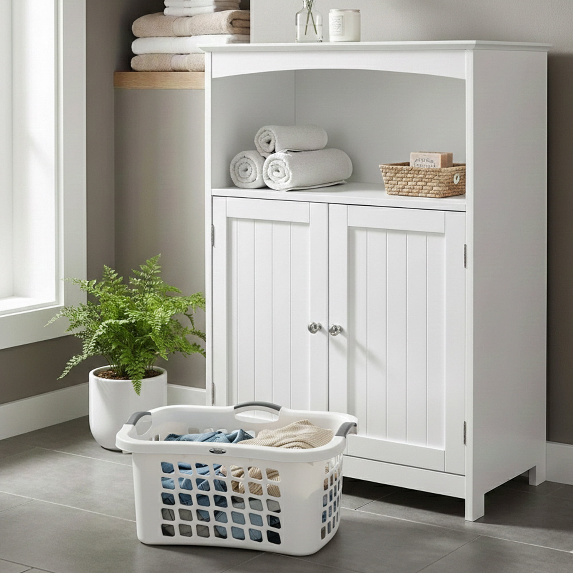 Redmon Comfort Grip Clothes Basket, Plastic Laundry Storage with 3 Side Handles, White
