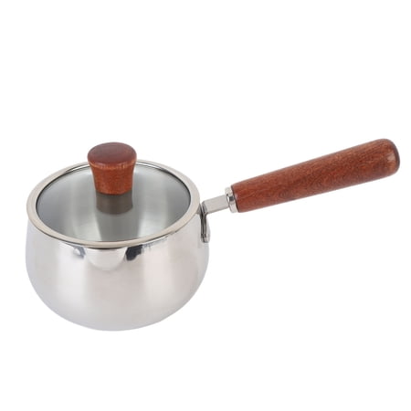 YAHHU 316 Stainless Steel Milk Pot, 1.05 Qt Anti-Stick Saucepan with Solid Wood Handle and Lid, Silver