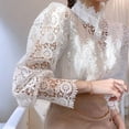 thumbnail image 6 of Women Elegant Lace Trim Shirts Casual Victorian Blouse Long Sleeve Button Down Tops White M, 6 of 8