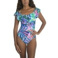 thumbnail image 2 of La Blanca Women's Palm Opulence Off Shoulder Ruffle One Piece Swimsuit Blue Size 6, 2 of 3