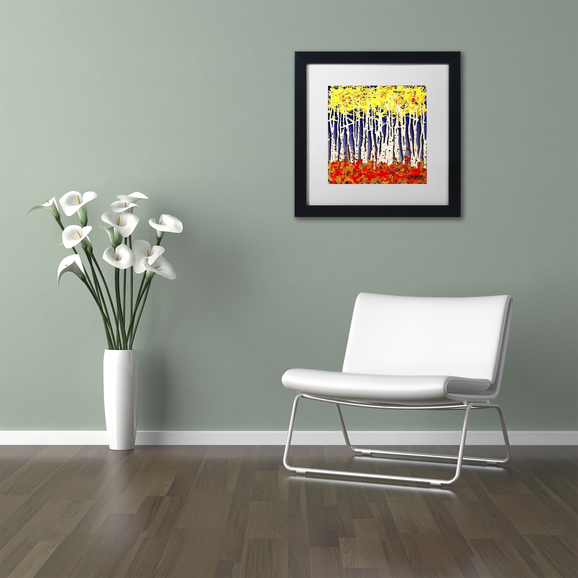 Trademark Fine Art "White Aspens" Canvas Art by Roderick Stevens, White Matte, Black Frame