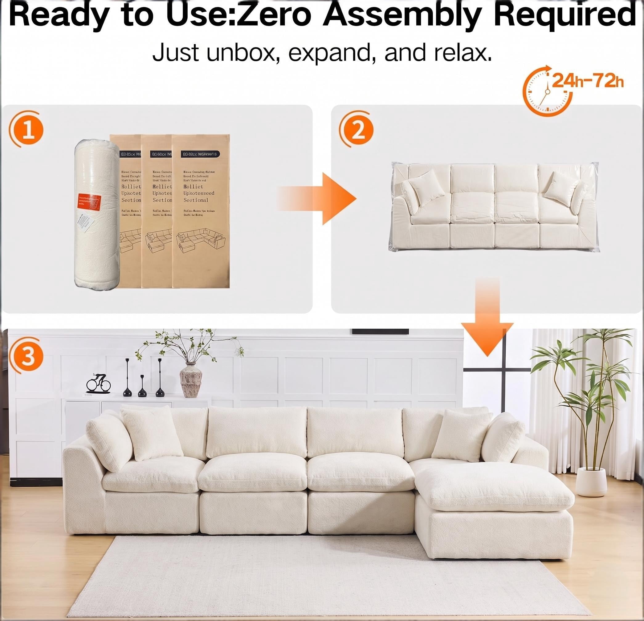 4 Seater Cloud Couch With Ottoman, No Assembly Required Modular Boneless Sofa, Comfy Deep Seat Sectional Sofa for Living Room, Bedroom, Apartment