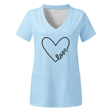 

TAIAOJING Scrubs for Women Workwear Plus Size Top V Neck Short Sleeved Pockets Prints T Shirt