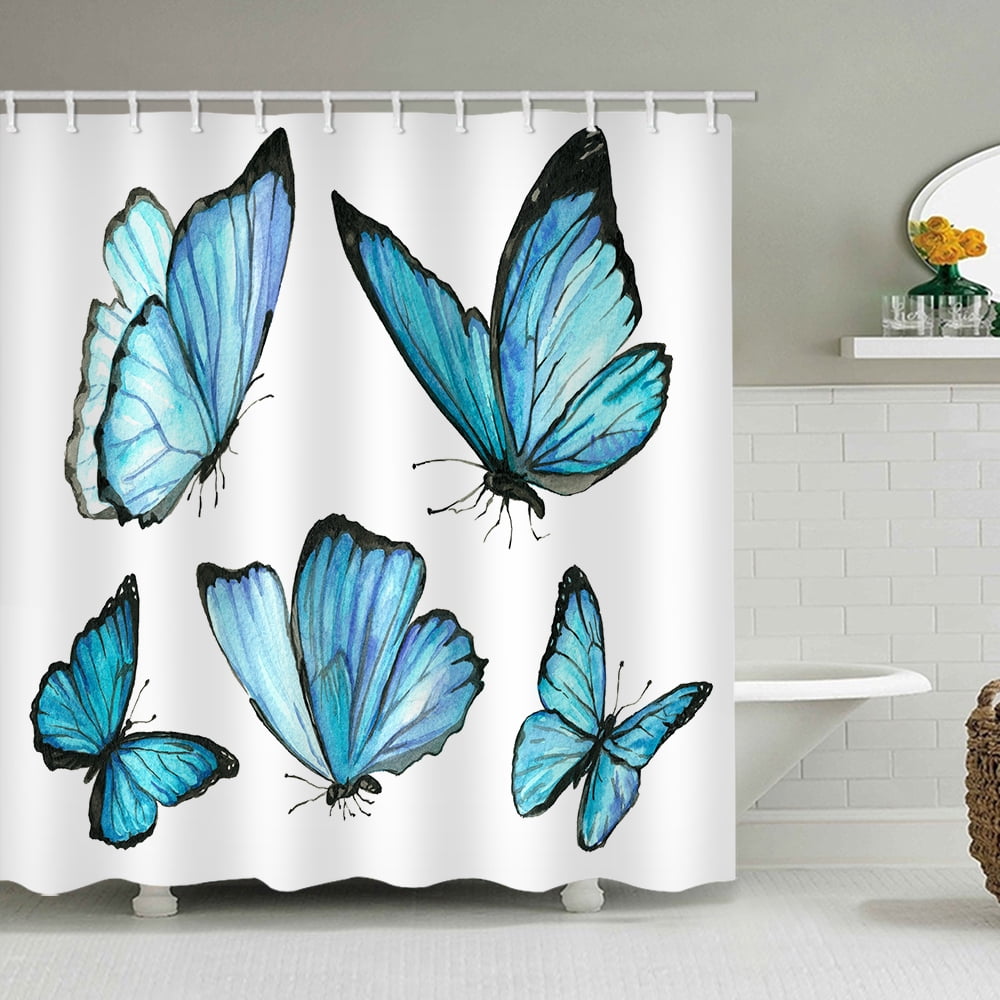 Fabric Shower Curtain Blue Butterfly Spectacular Machine Washable ...