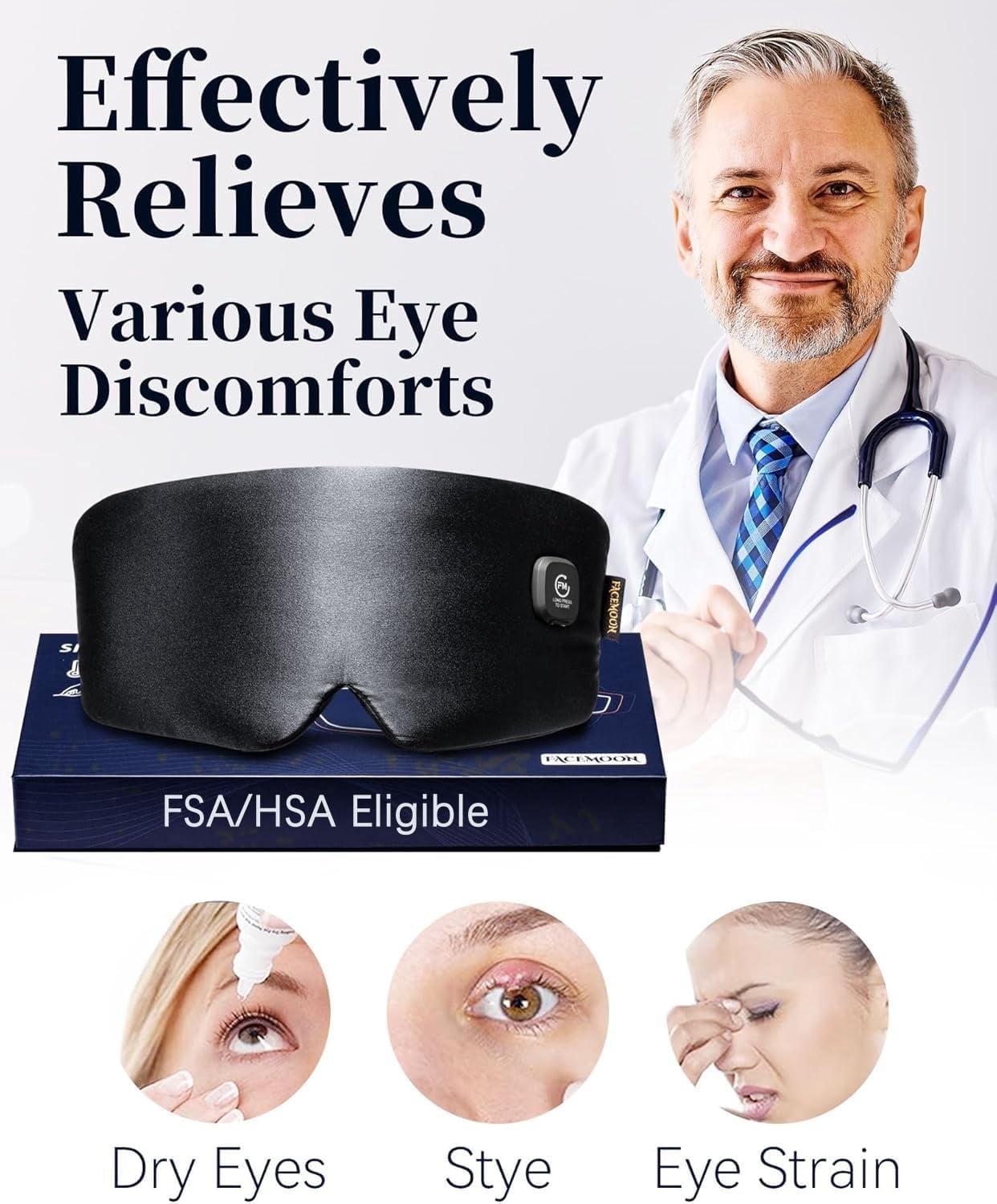 Heated Eye Mask for Dry Eyes - Warm Eye Compress for Tired Eyes, Sleep and Travel - Moist Heat Eye Heating Pad, Great Father’s Day Gifts for Dad Men Husband Grandpa, Washable Rechargeable, Black