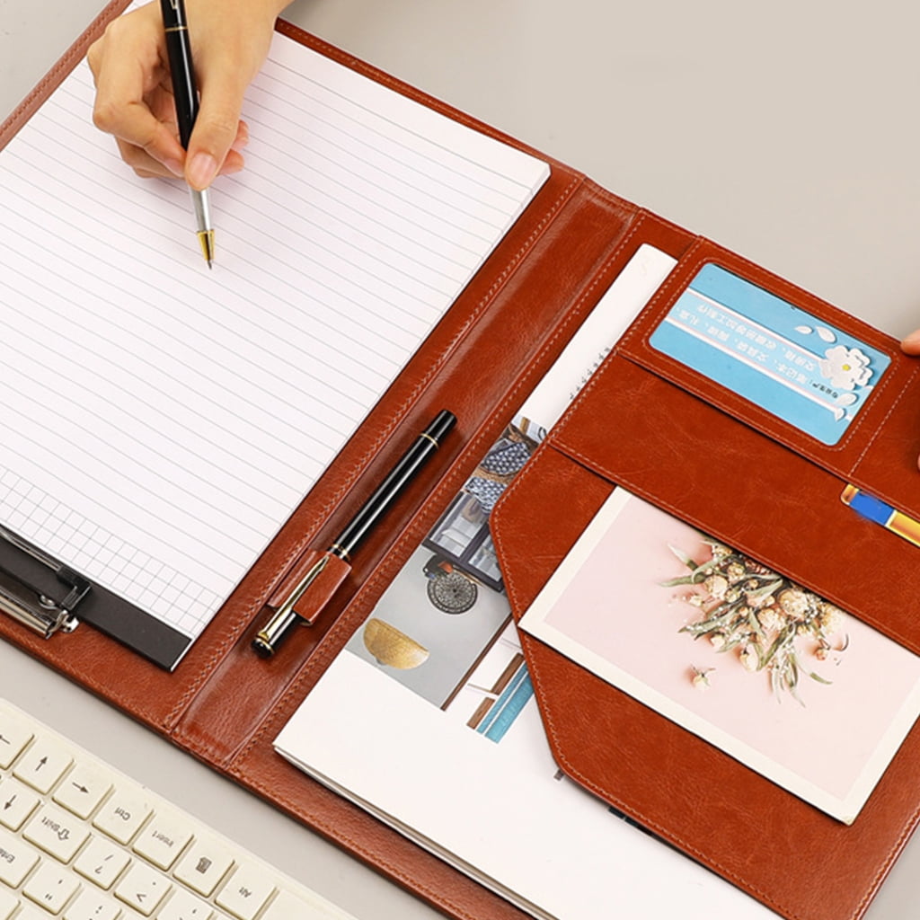 ROZYARD Leather Document Folder Clipboard Folder with Card Pocket Pen Slot