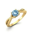 thumbnail image 2 of 0.50 Ctw Round Blue Topaz Solitaire 925 Sterling SIlver Gold Vermeil Split Shank Valentines Day Gifts Ring, 2 of 4