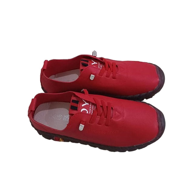 Xingzhi Espadrilles Tête Ronde Imperméables Mocassins Plateforme Lacets Cuir Chaussures Plates Respirantes Décontractées Femme Rouge 38