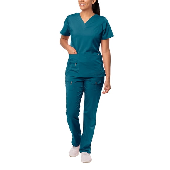 Conjunto médico Adar Uniforms Pro Breakthrough Plus para mujer - Top con cuello en V mejorado y pantalones con múltiples bolsillos - 4400 - Azul caribeño - M