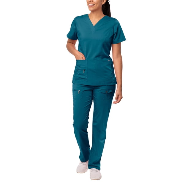 Conjunto médico Adar Pro Breakthrough Plus para mujer - Top con cuello en V mejorado y pantalones con múltiples bolsillos - 4400 - Azul caribeño - S