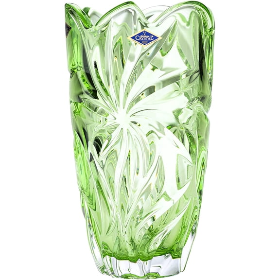 Bohemia Crystal AU52628 11" Flowers Vase 'Flora'. Lead-Free Crystal, Green