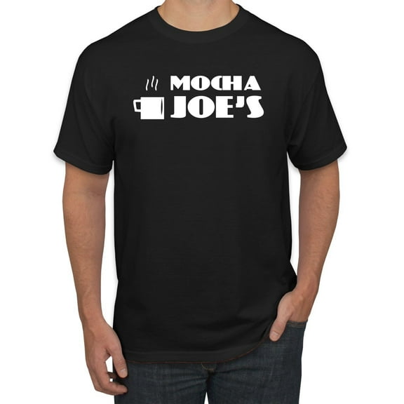 Mocha Joe's Coffee Stand Shop Logo | Mens Pop Culture Graphic T-Shirt, Black, Small