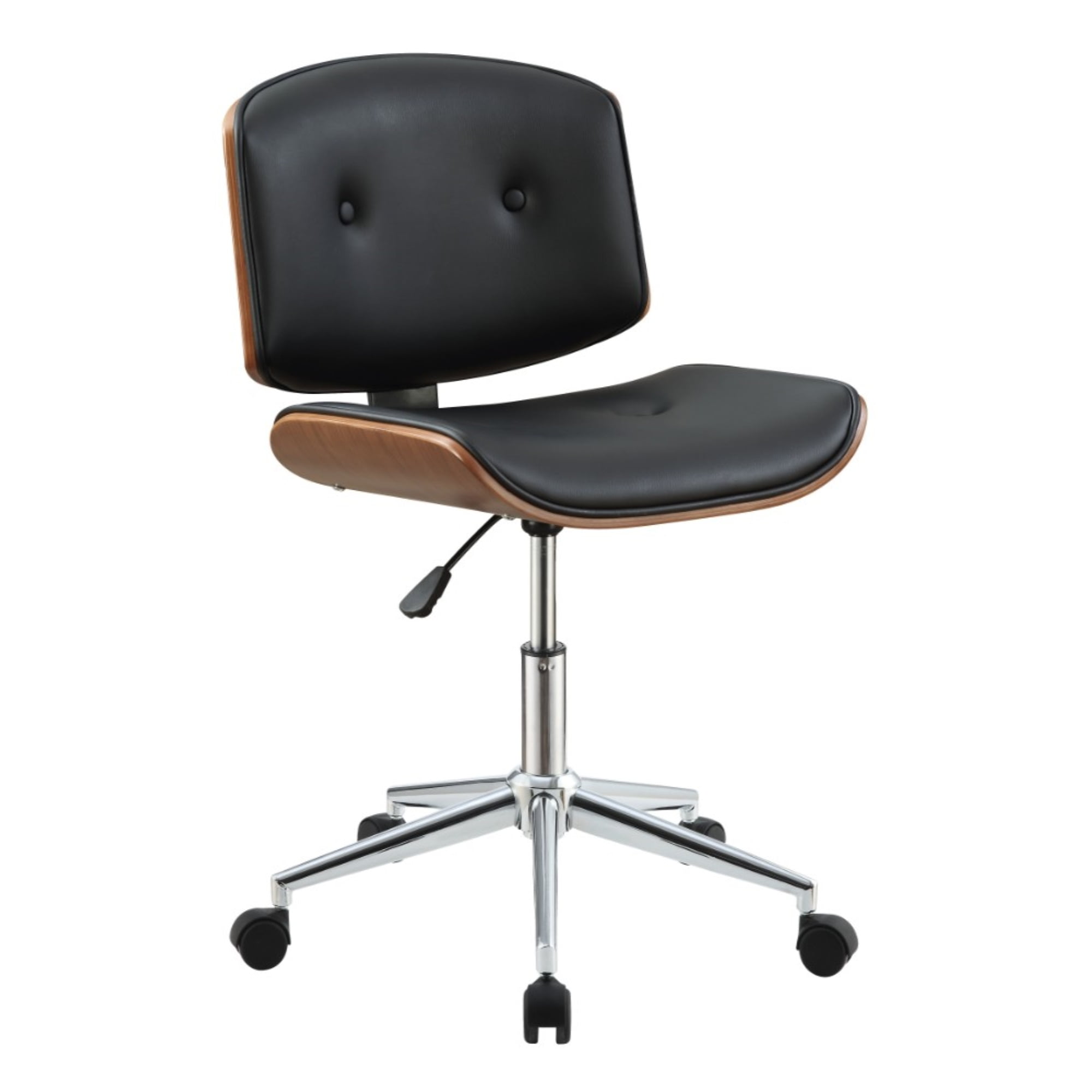 Metal & Wooden Office Armless Chair, Black & Walnut Brown