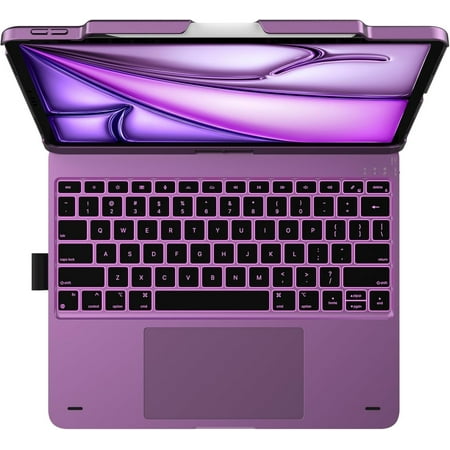Case Keyboard for iPad Air 13-inch: 360° Rotatable - Multi-Touch Trackpad - 11-Colors Backlit - Wireless Cover with Pencil Holder - Purple