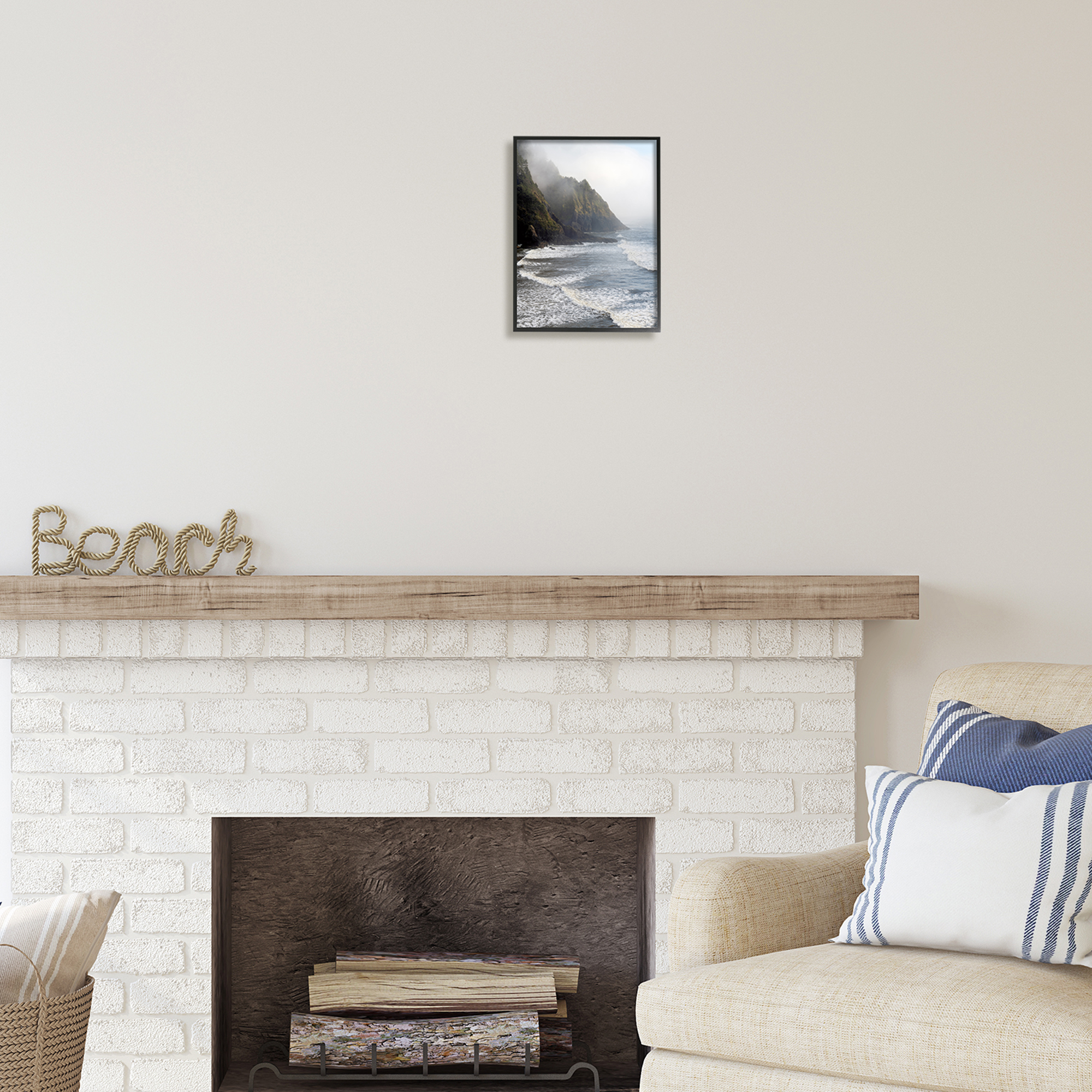 Stupell Industries Cliffside Sea Waves Landscape Nature Photography Black Framed Art Print Wall Art, 11 x 14